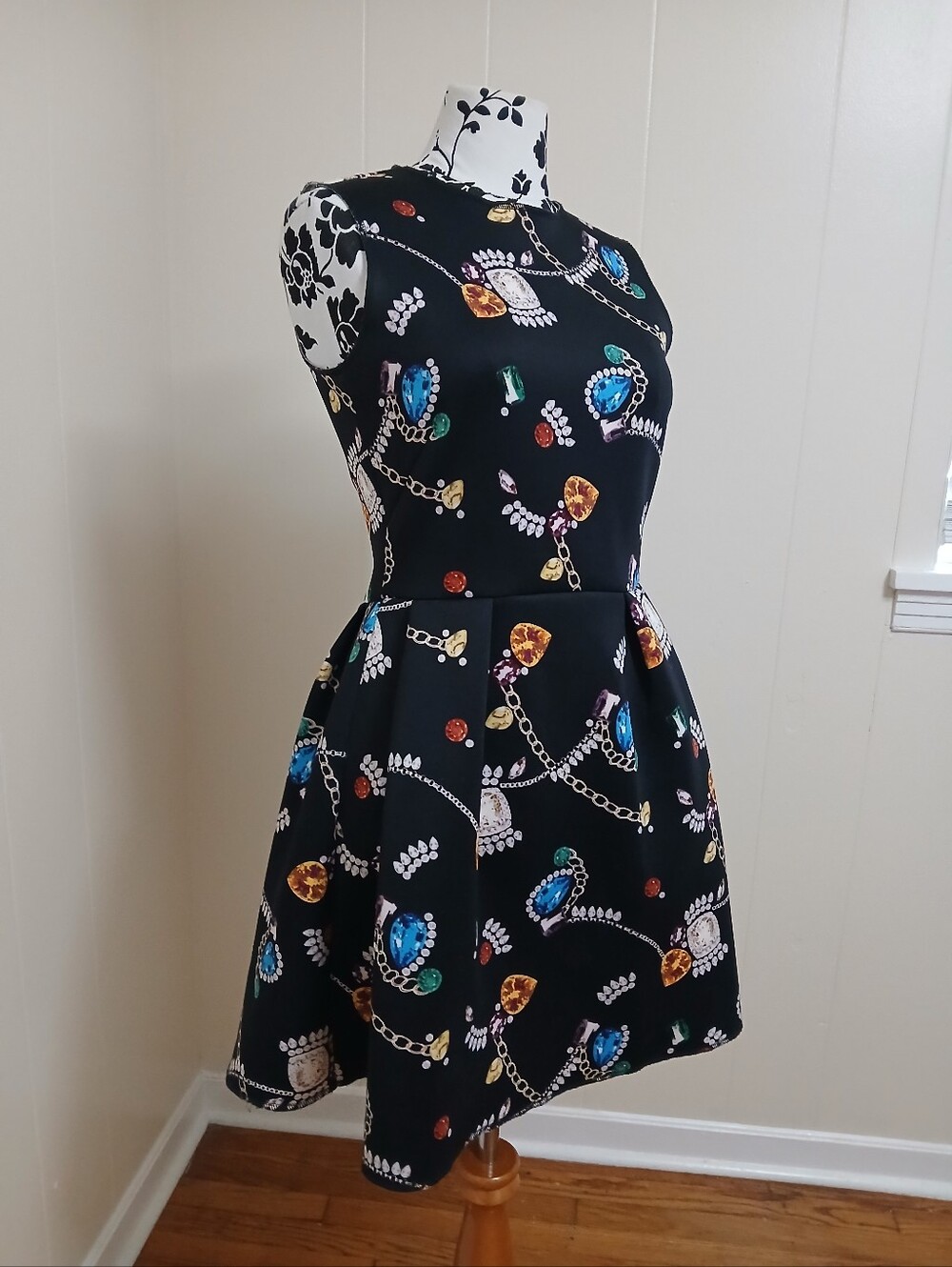 H&M Black Jewel-Print Mini Dress with Multicolor Accents